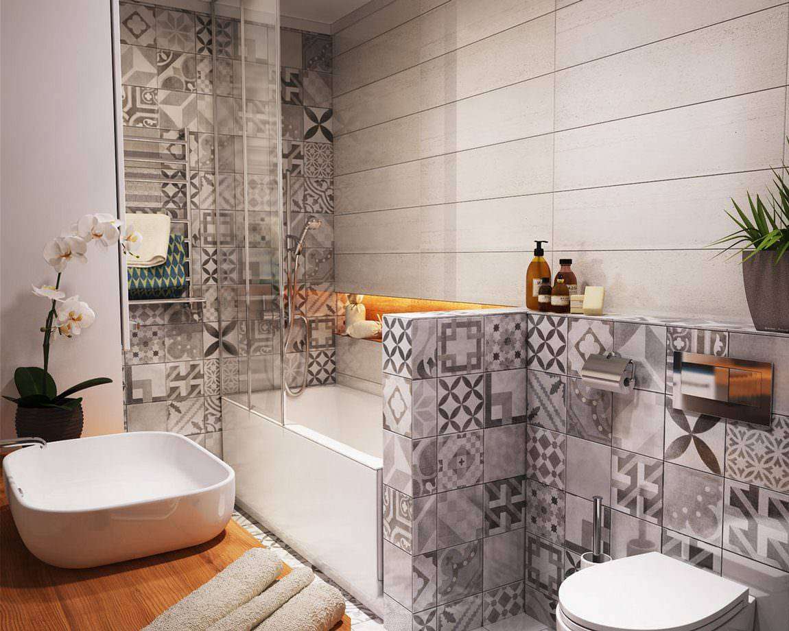 Nhà tắm ta có thể chọn những viên gạch với tông màu ngẫu nhiên nhằm tạo cảm giác thoải mái.